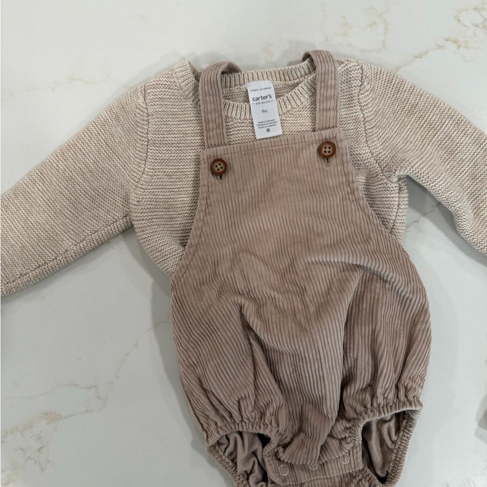 Corduroy Baby Overalls with Cream Sweater